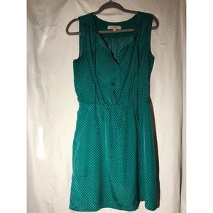 turquoise sundress with polka dots